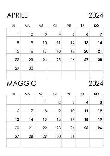 calendario aprile e maggio 2024